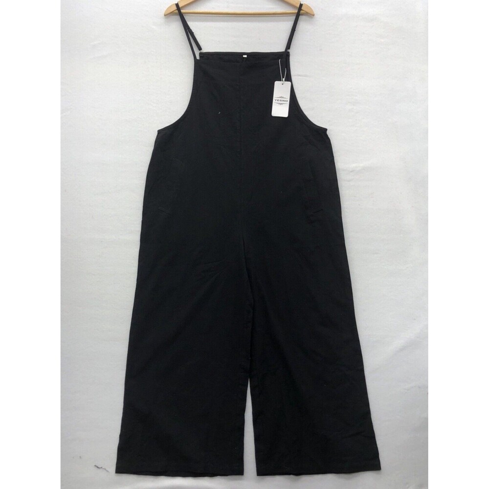 Yesno Women Romper Size L Casual Cropped Bib Pants Wide Leg Jumpsuits Black